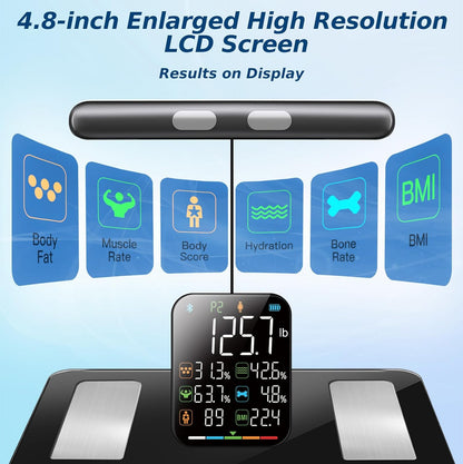Smart Body Composition Scale for Body Weight, 8 Electrodes Digital Scale with BMI, Body Fat, Muscle Mass, 27 Body Composition Measurements, LCD Screen, Large Platform, 400Lbs Upgrade