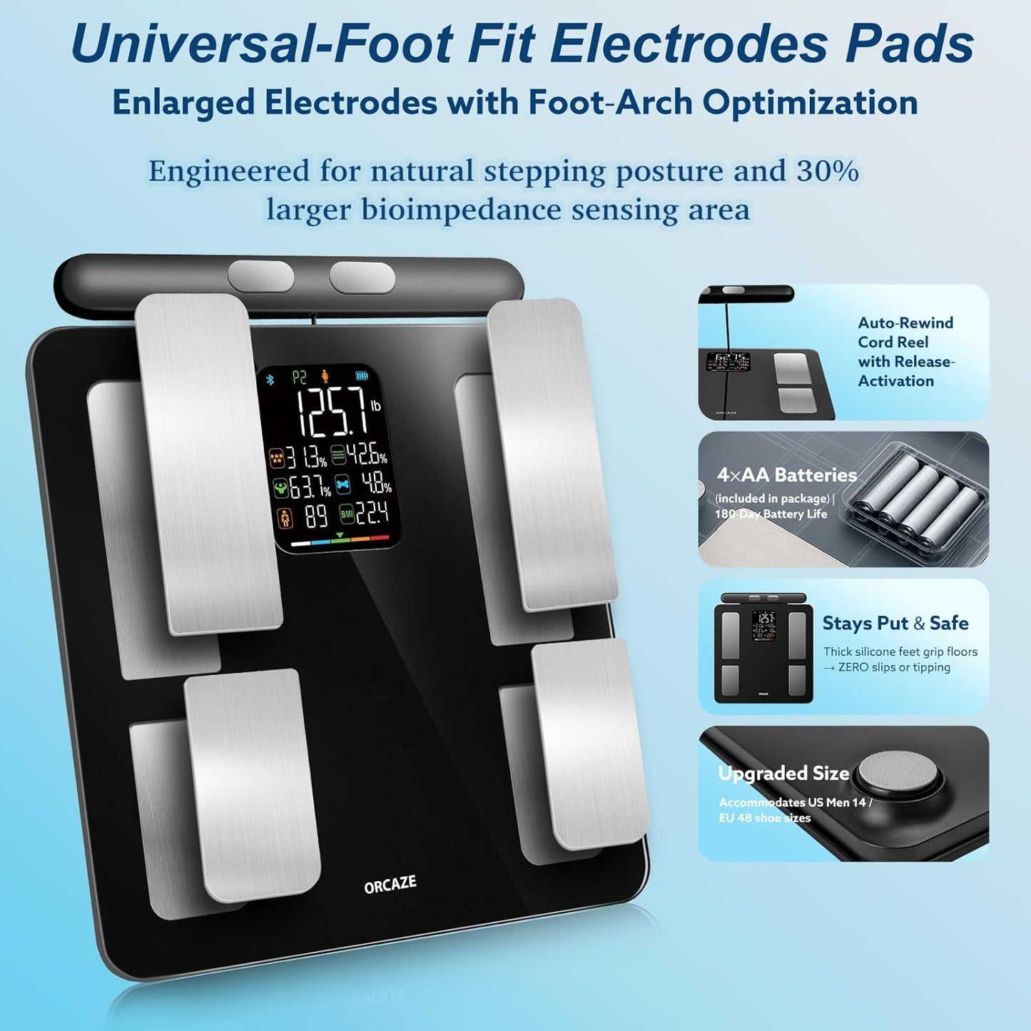 Smart Body Composition Scale for Body Weight, 8 Electrodes Digital Scale with BMI, Body Fat, Muscle Mass, 27 Body Composition Measurements, LCD Screen, Large Platform, 400Lbs Upgrade