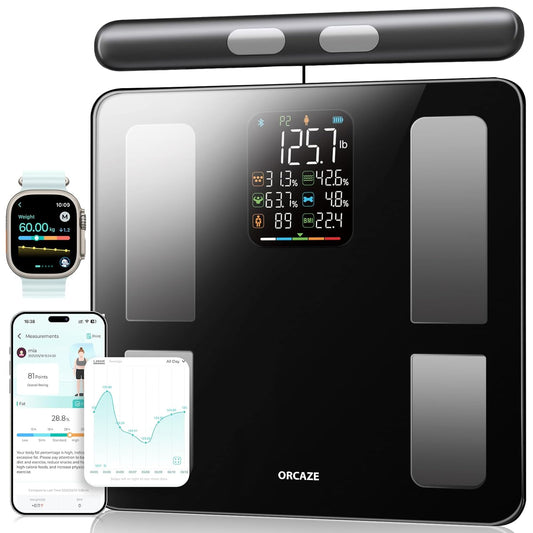 Smart Body Composition Scale for Body Weight, 8 Electrodes Digital Scale with BMI, Body Fat, Muscle Mass, 27 Body Composition Measurements, LCD Screen, Large Platform, 400Lbs Upgrade